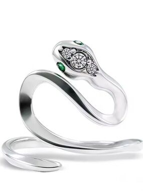 925 Sterling Silver Snake Wrap Ring with Green and Clear Stones